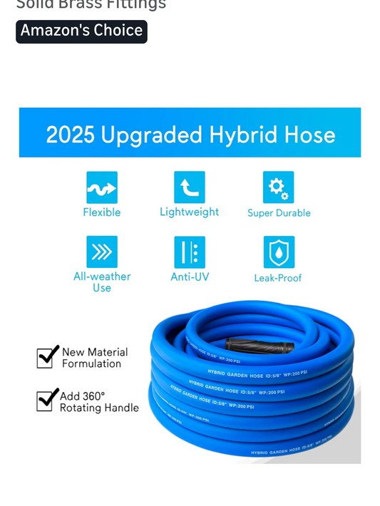 2025 Upgraded Hybrid Hose with features listed on a product page.