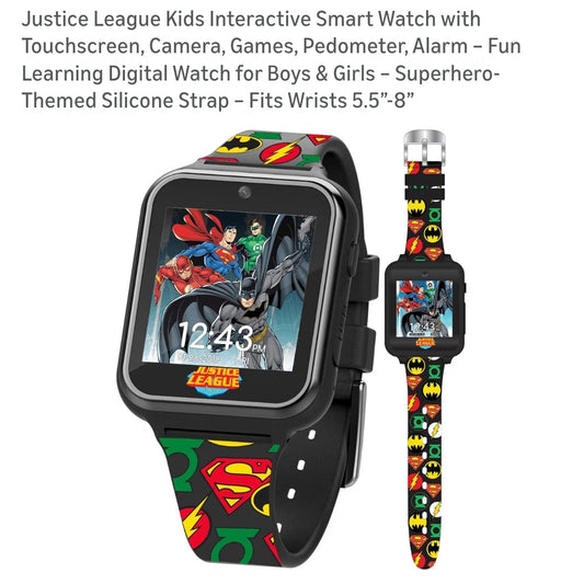 Justice League Kids Interactive Smart Watch with Touchscreen, Camera, Games, Pedometer, Alarm