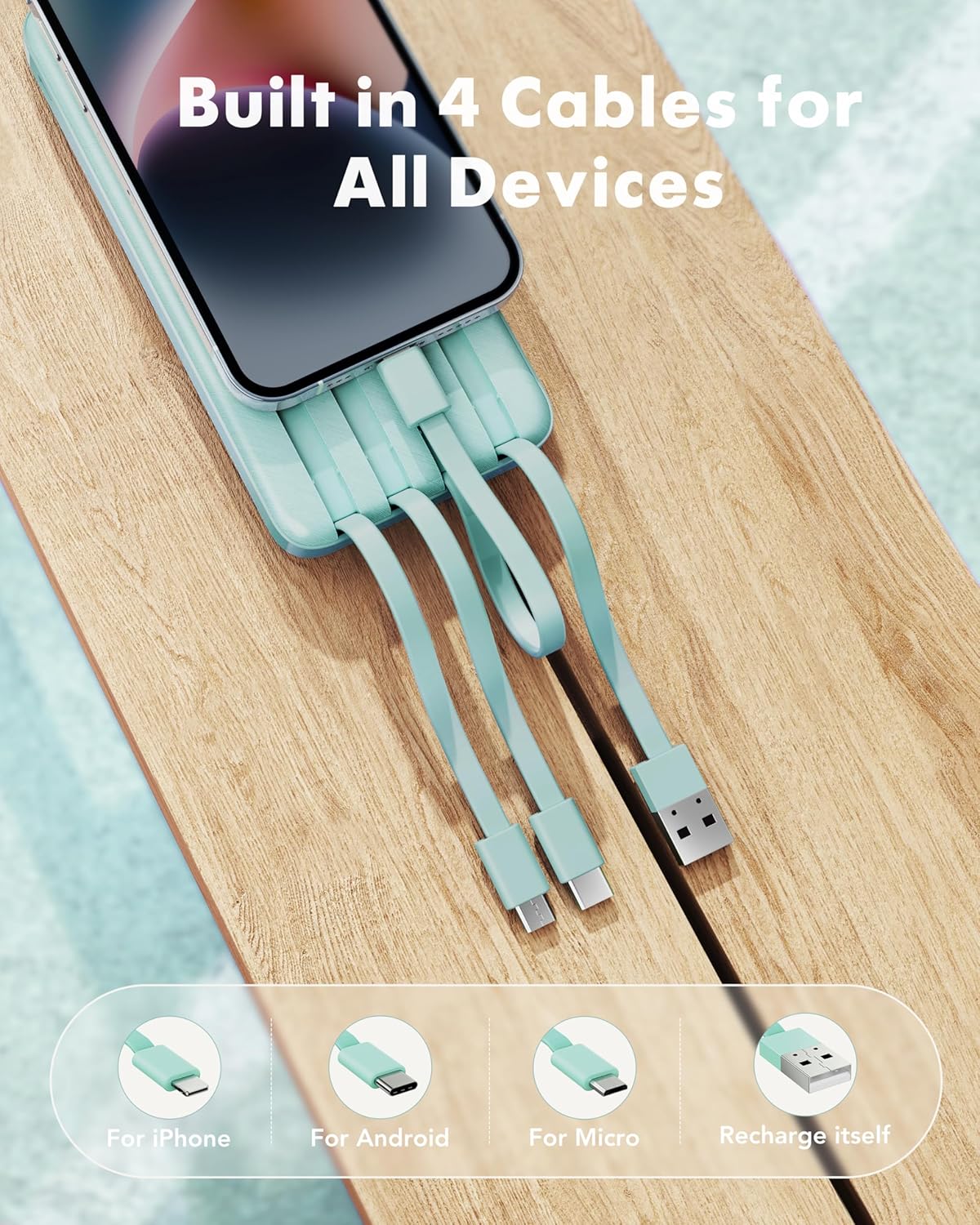 Charmcast Portable Charger Power Bank with Built-In Cables