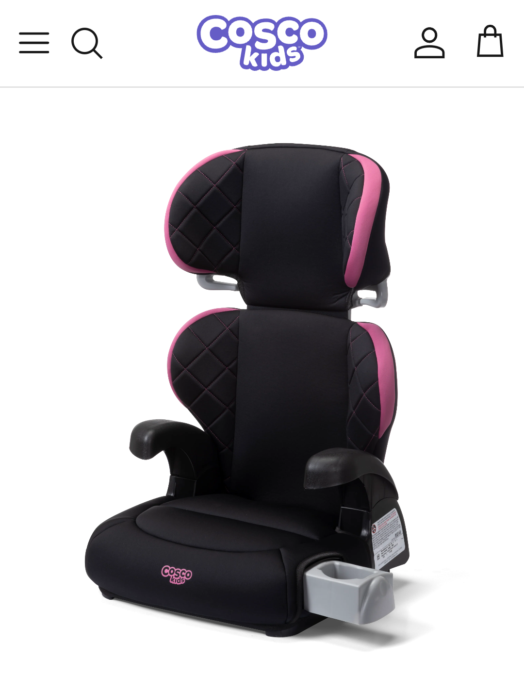 Costco Pronto Trend Belt Positioning Booster Car Seat Pink/Black Violet Diamonds