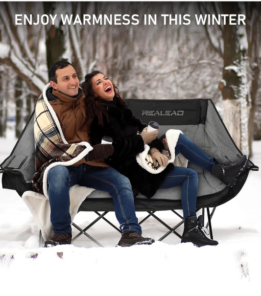 Realead Two-Person Heated Outdoor Camping Chair Love-Seat, Adult Size, Grey
