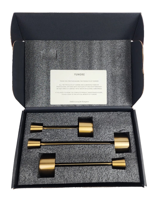 YUMORE 3 piece Candle Stick Holder, Gold