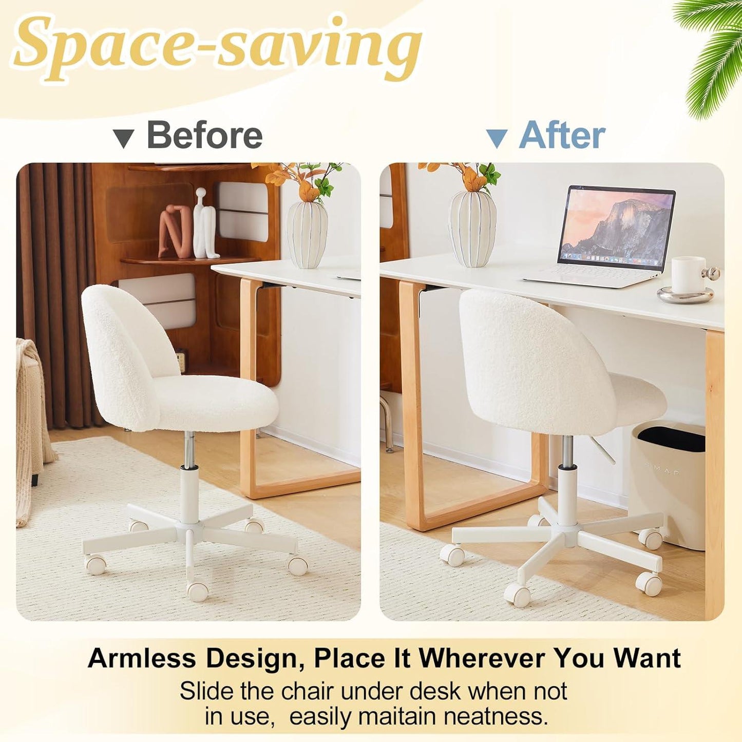 Vingli White Fleece Office - Vanity Chair