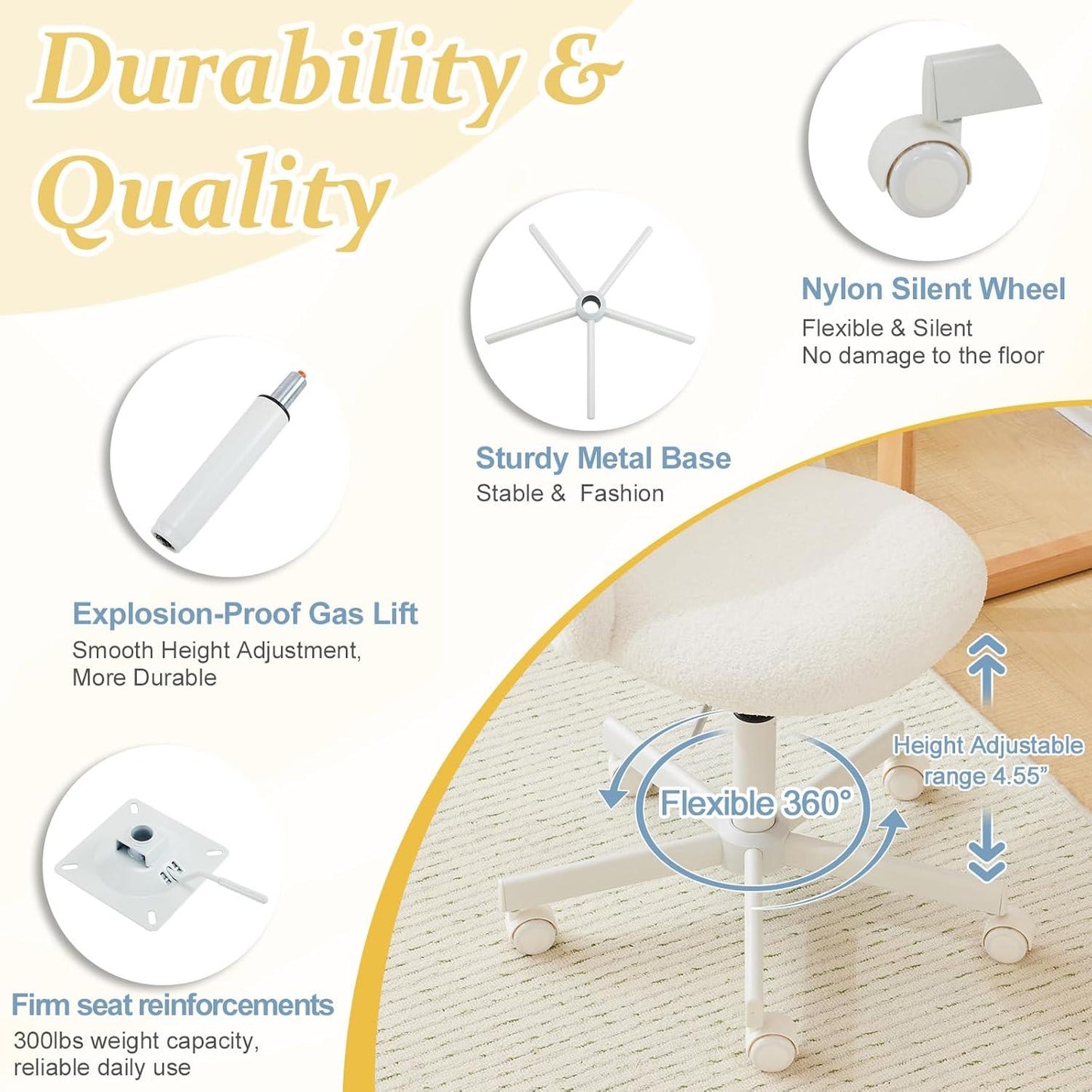 Vingli White Fleece Office - Vanity Chair