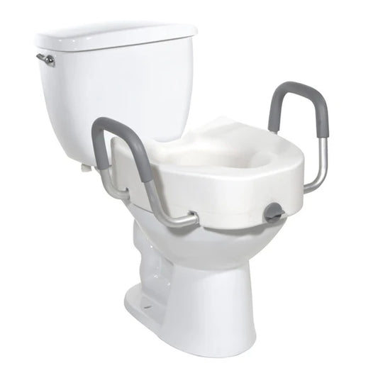 Premium Raised Toilet Seat with Removable Arms, 5" Height, Elongated