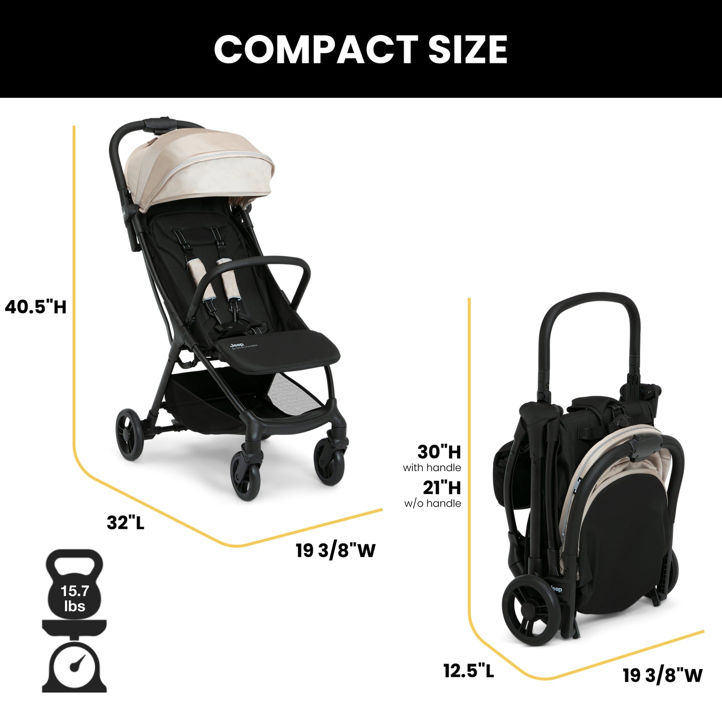 Jeep Altitude Compact Everyday & Travel Stroller, Tan