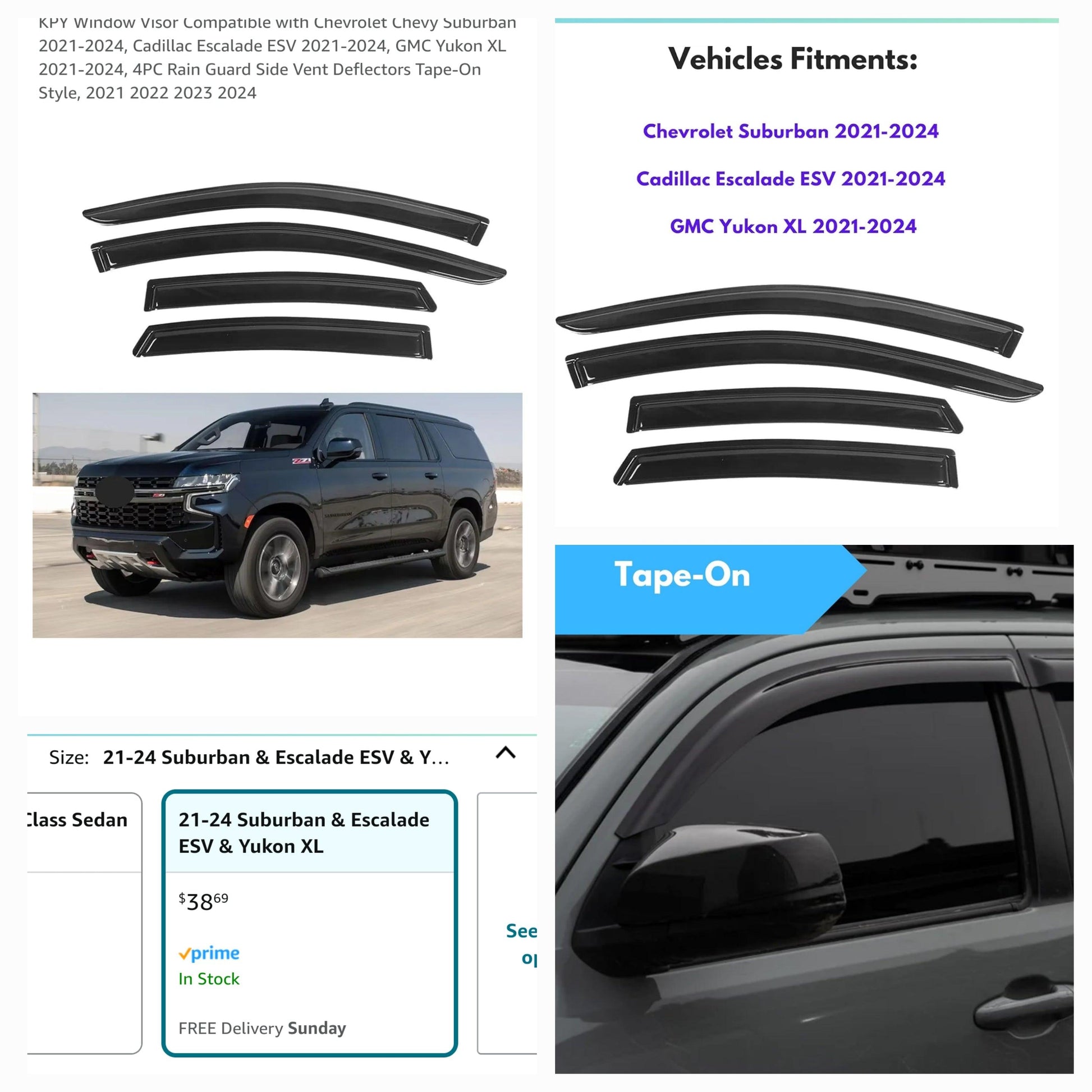 4-Piece Car Window Visors for (2021 to 2024) Tahoe, Suburban, Escalade ESV, Yukon XL - Lima Deals