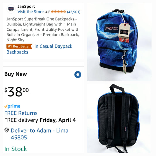 JanSport SuperBreak Two-Pocket Backpack with Built-in Organizer