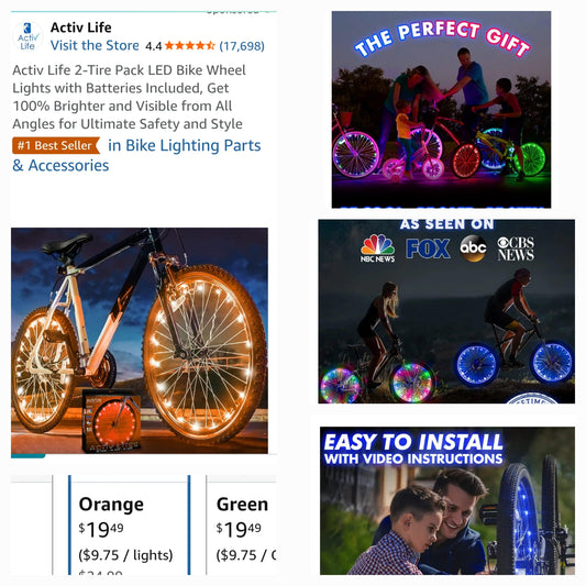 2-Tire LED Bike Light Set for Safety and Fun, Orange