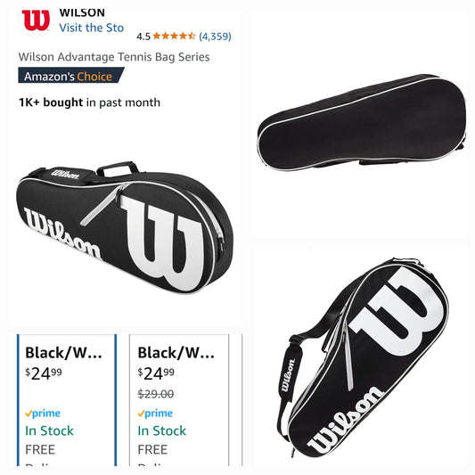 Wilson Advantage Series Black and White Logo Tennis Racket Bag