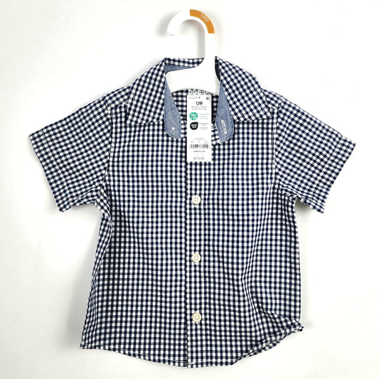 OshKosh B'gosh Toddler Boys' Blue/White Plaid Button Up Short Sleeve Shirt