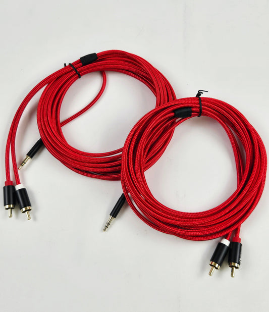 3.5mm to RCA Aux Audio, Braided, Headphone Cable Cord (6FT, RCA Male to Male) 2-Pack, Red