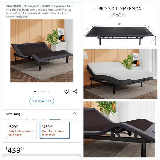 Adjustable Memory Foam Platform Bed Frame, King Size