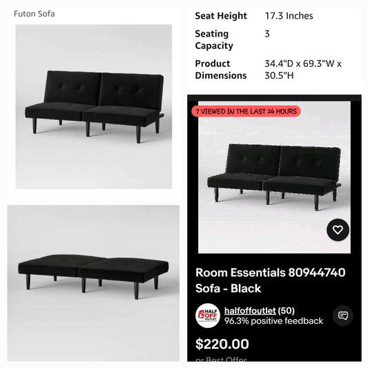 Room Essentials Black Futon Sofa