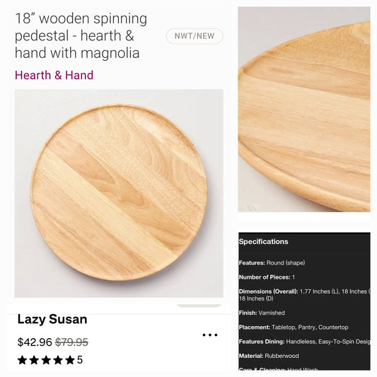 18" Wooden Spinning Pedestal Lazy Susan