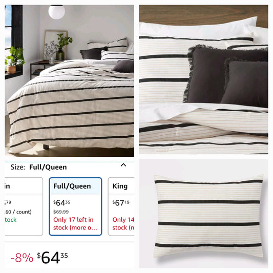 Full/Queen Comforter, White with Black Stripes