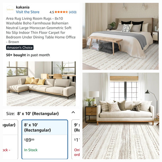 8'x10' Washable Boho Farmhouse style Rug