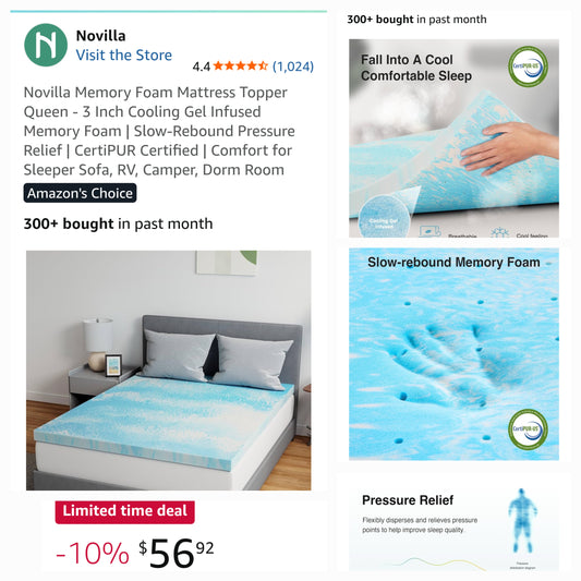 3" Memory Foam Topper, Twin, Open Box Item
