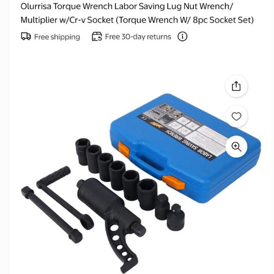Labor Saving 8pc Torque Wrench, Lug Nut Socket Set with Case
