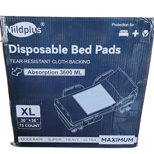 MILDPLUS Disposable Bed Pads 36'' X 36'' Heavy Duty Underpads Extra Large Incontinence Pads for Unisex Adult, Senior, Kids and Pet (75 Count)