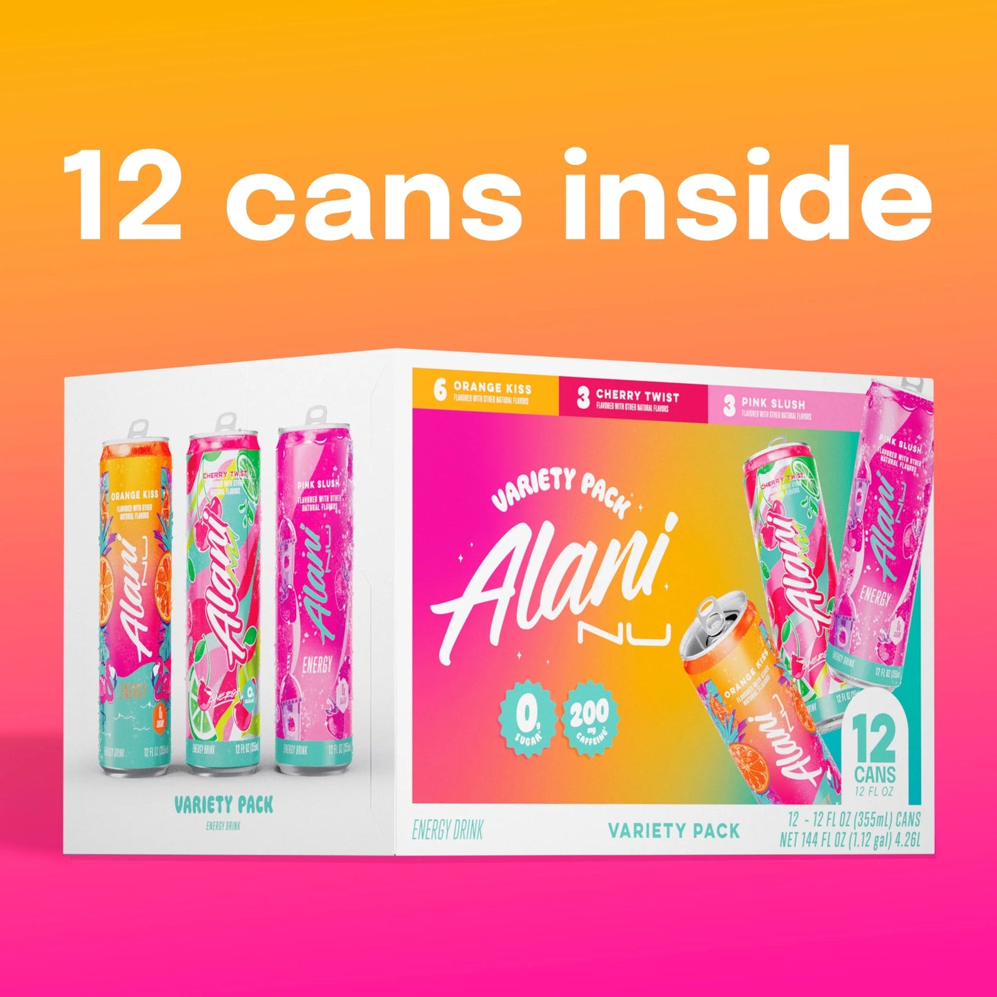 Alani Nu Sugar Free Energy Drink, Variety Pack, Mixed Flavors, 12 fl oz Cans, 12 Pack