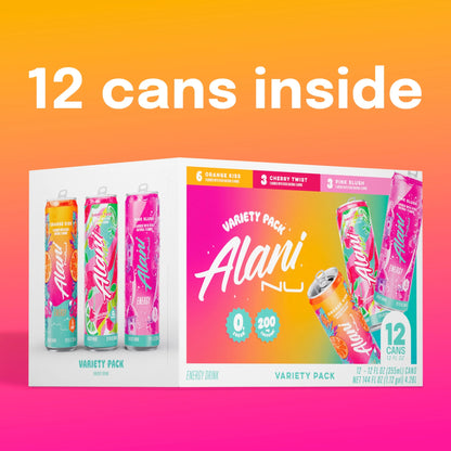 Alani Nu Sugar Free Energy Drink, Variety Pack, Mixed Flavors, 12 fl oz Cans, 12 Pack