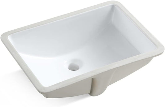 #202F -20.9 Inch Porcelain Undermount Bathroom Sink, Rectangle Lavatory Vanity Sink, Undercounter Basin, White