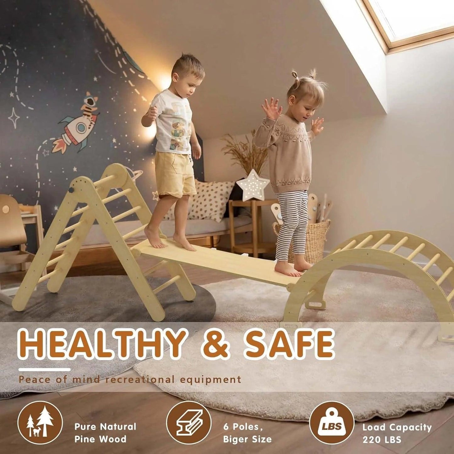 5 in 1 Pikler Triangle Set, Baby Climbing Montessori Toys Indoor Playground