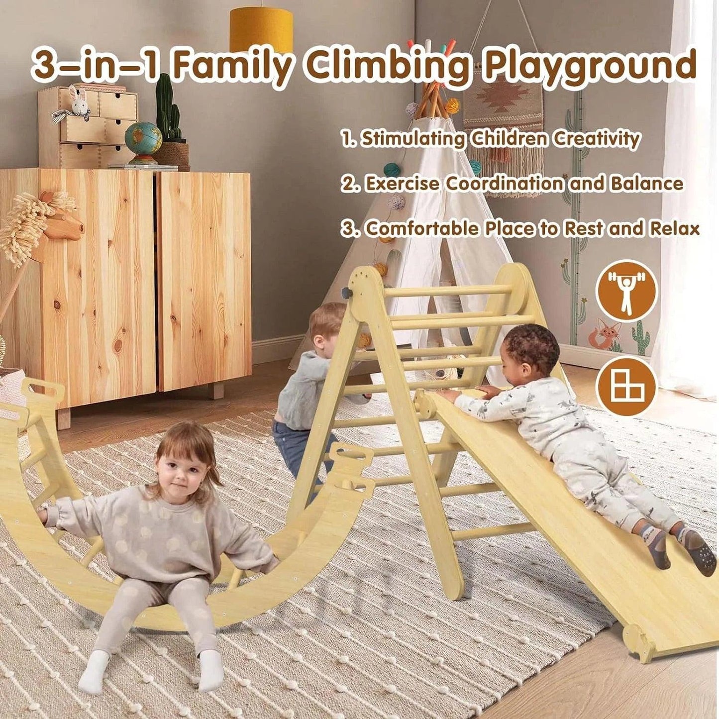 5 in 1 Pikler Triangle Set, Baby Climbing Montessori Toys Indoor Playground