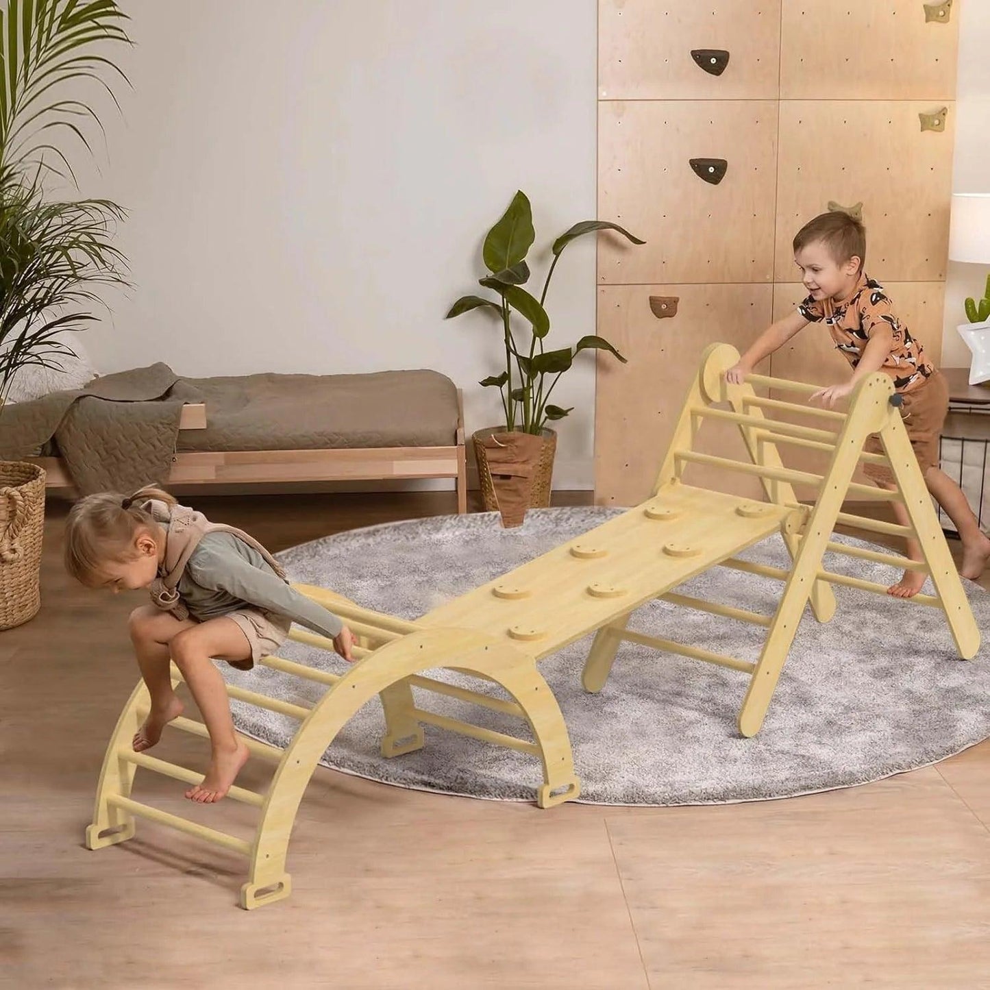 5 in 1 Pikler Triangle Set, Baby Climbing Montessori Toys Indoor Playground