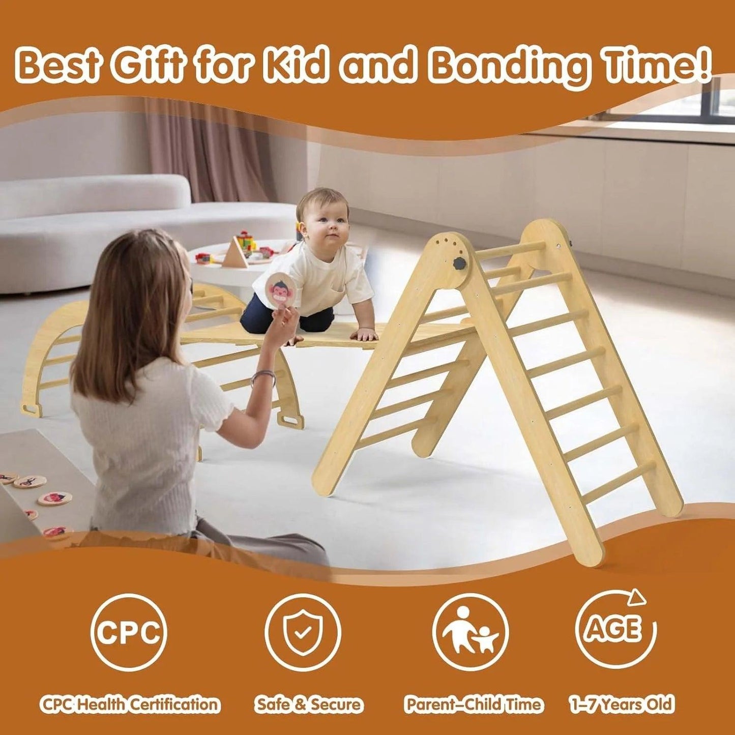5 in 1 Pikler Triangle Set, Baby Climbing Montessori Toys Indoor Playground
