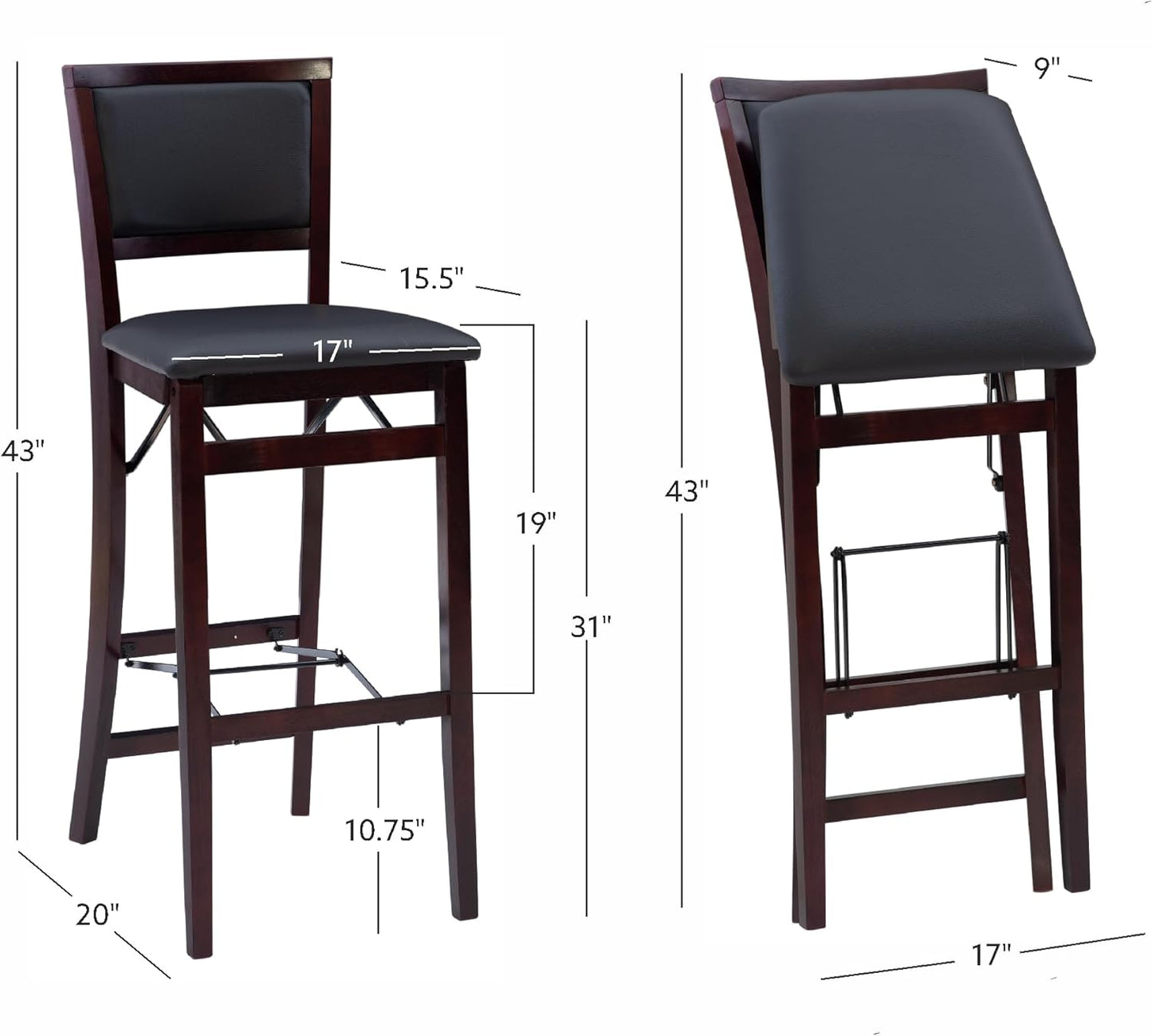 Linon Keira Pad Back Folding Bar Stool, Color: Merlot/Brown