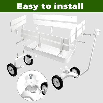 Pull Along Wagon,White Flower Girl Wagon All-Terrain Wedding Wagon with Removable Wooden Side Panels