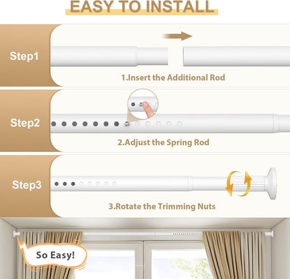 Tension Curtain Rod 51" - 168" ,White Heavy Duty Curtain Rods No Drilling