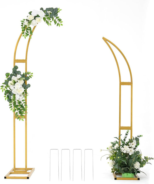 Vincidern 2pcs Curved Wedding Arch Backdrop Stand, Half Moon Arch Stand Party Decorations, Indoor & Outdoor Use (Gold,5.9ft,6.9ft)