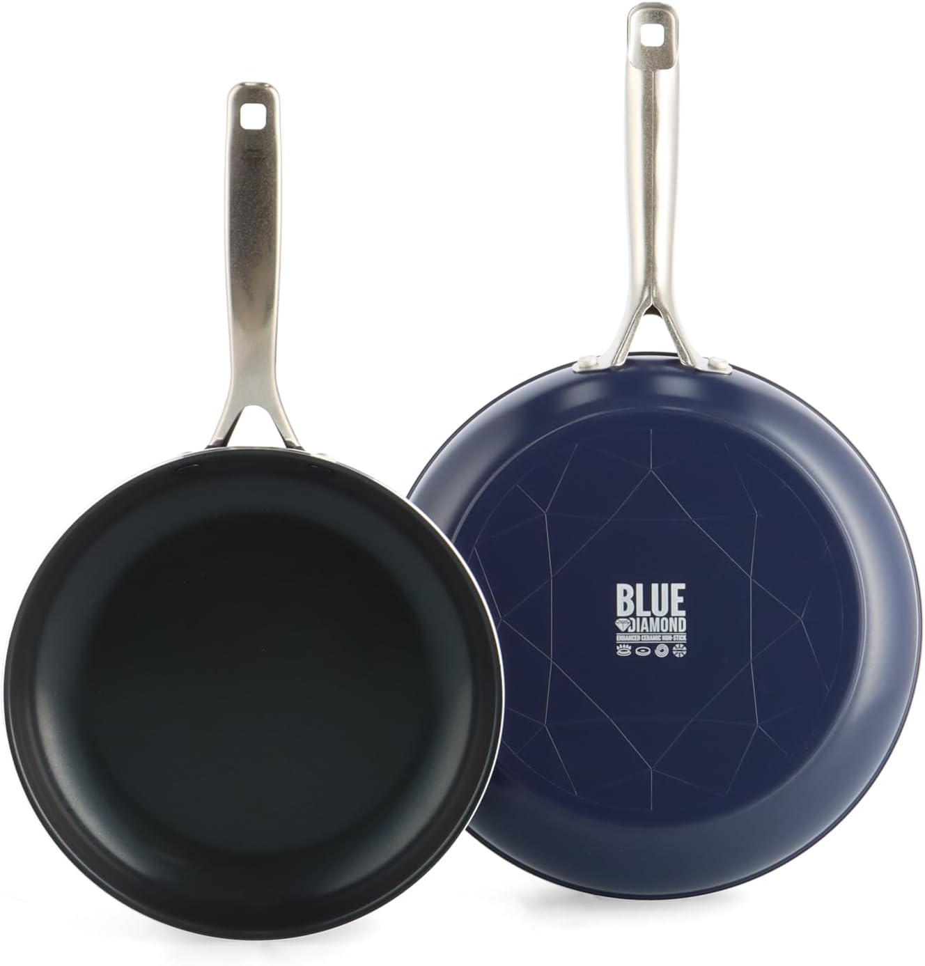Blue Diamond 9.5” and 11" Frying Pan Skillet Set, Dishwasher & Oven Safe, Blue