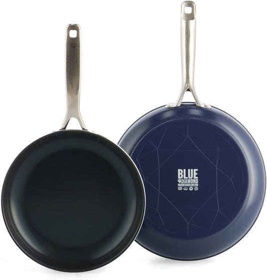 Blue Diamond 9.5” and 11" Frying Pan Skillet Set, Dishwasher & Oven Safe, Blue