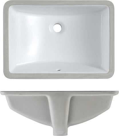 #202F -20.9 Inch Porcelain Undermount Bathroom Sink, Rectangle Lavatory Vanity Sink, Undercounter Basin, White