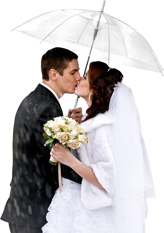 Saintrygo Clear Umbrella,Windproof Waterproof Stick Wedding Umbrella with J Hook Handle for Outdoor Events
