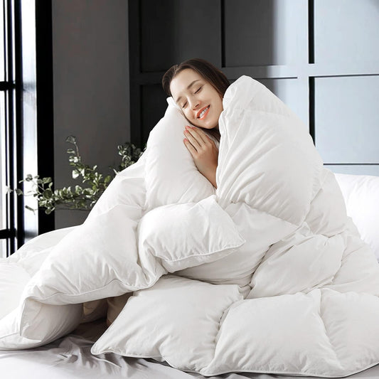 WhatsBedding Feather Down Fiber White Comforter, All Season Luxury Bed Comforter, Ultra Soft 100% Cotton Duvet Insert, Full Size 82"x86"