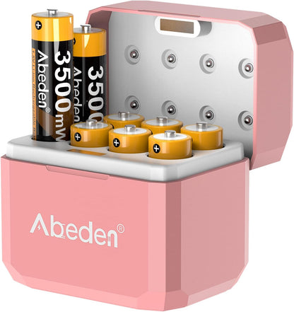 Abeden 1.5V Rechargeable AA Batteries with Fast Charger, 8Pack 3500mWh Double A Batteries,High Capacity,Rechargeable up to 2000 Times,Pink