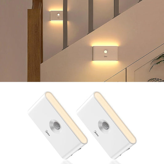 Midea 2 Pack Rechargeable Night Lights with Motion Sensor/Dusk to Dawn