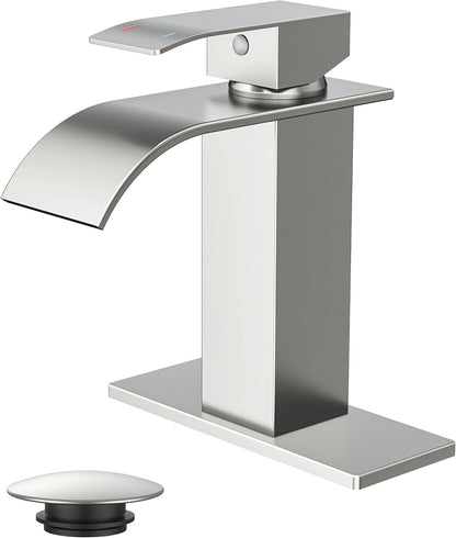 Forious Waterfall Bathroom Faucet Brushed Nickel 1-3 Hole 1-Handle WB-0305BN