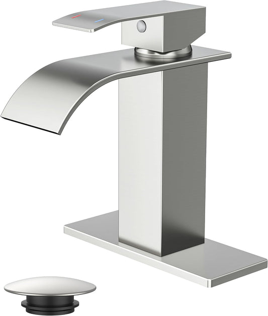 Forious Waterfall Bathroom Faucet Brushed Nickel 1-3 Hole 1-Handle WB-0305BN