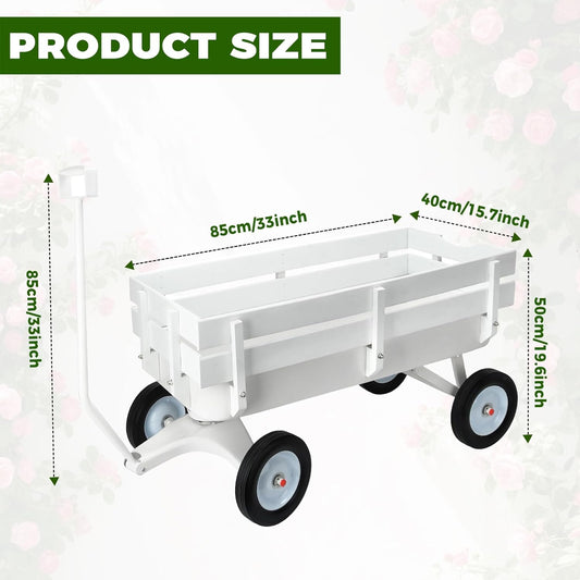 Pull Along Wagon,White Flower Girl Wagon All-Terrain Wedding Wagon with Removable Wooden Side Panels