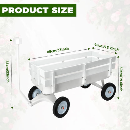 Pull Along Wagon,White Flower Girl Wagon All-Terrain Wedding Wagon with Removable Wooden Side Panels