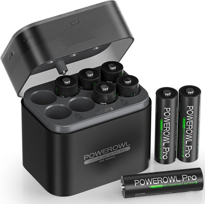 POWEROWL Rechargeable Lithium AA Batteries 8 Pack with Charger, 1.5V 3600mWh Double A Battery with Li-ion/NiMH Charger Storage Box for Camera, Game Controller