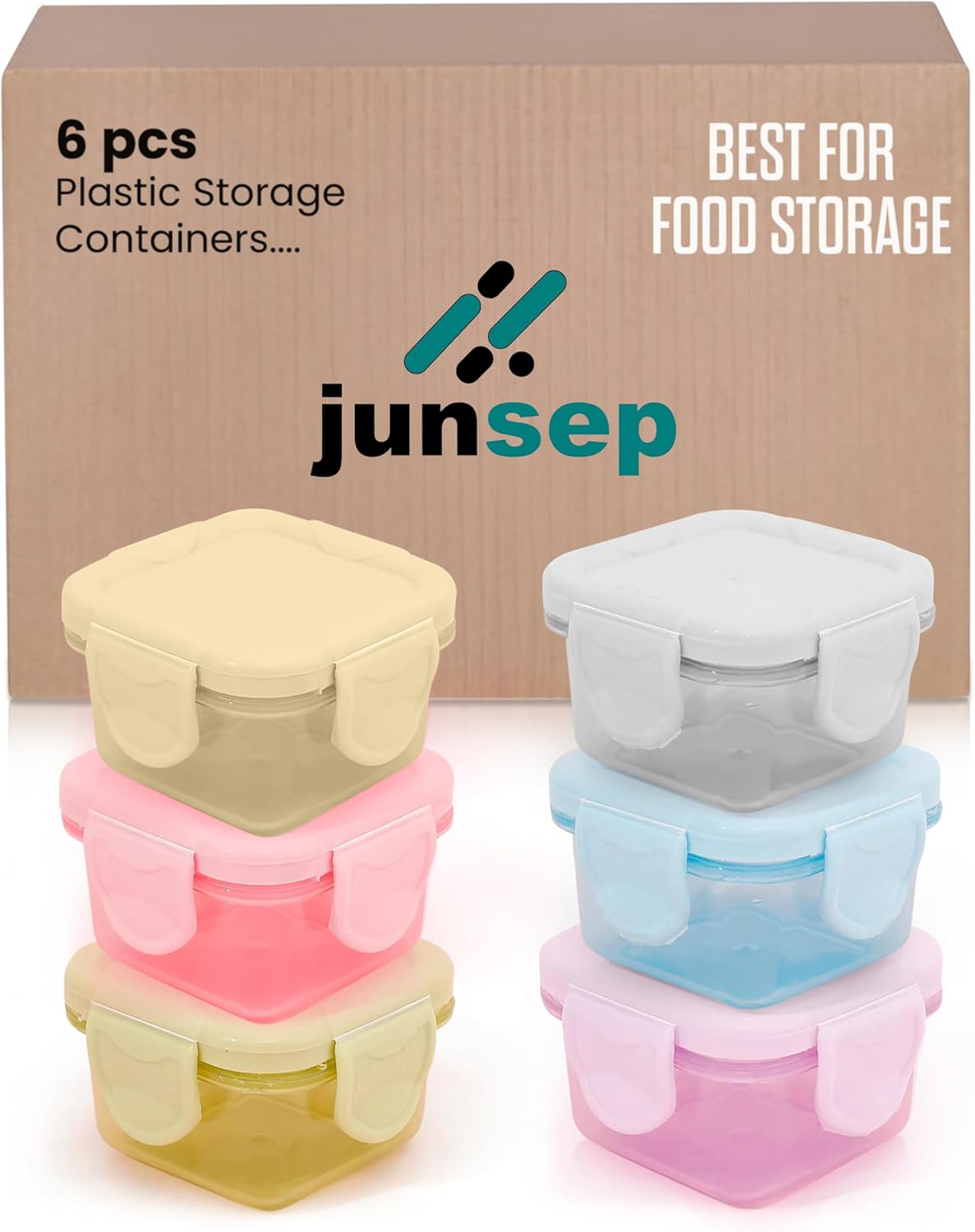 junsep 6-Pack Plastic mini food storage container's 60ml airtight box with lid freezer, microwave safe, BPA free