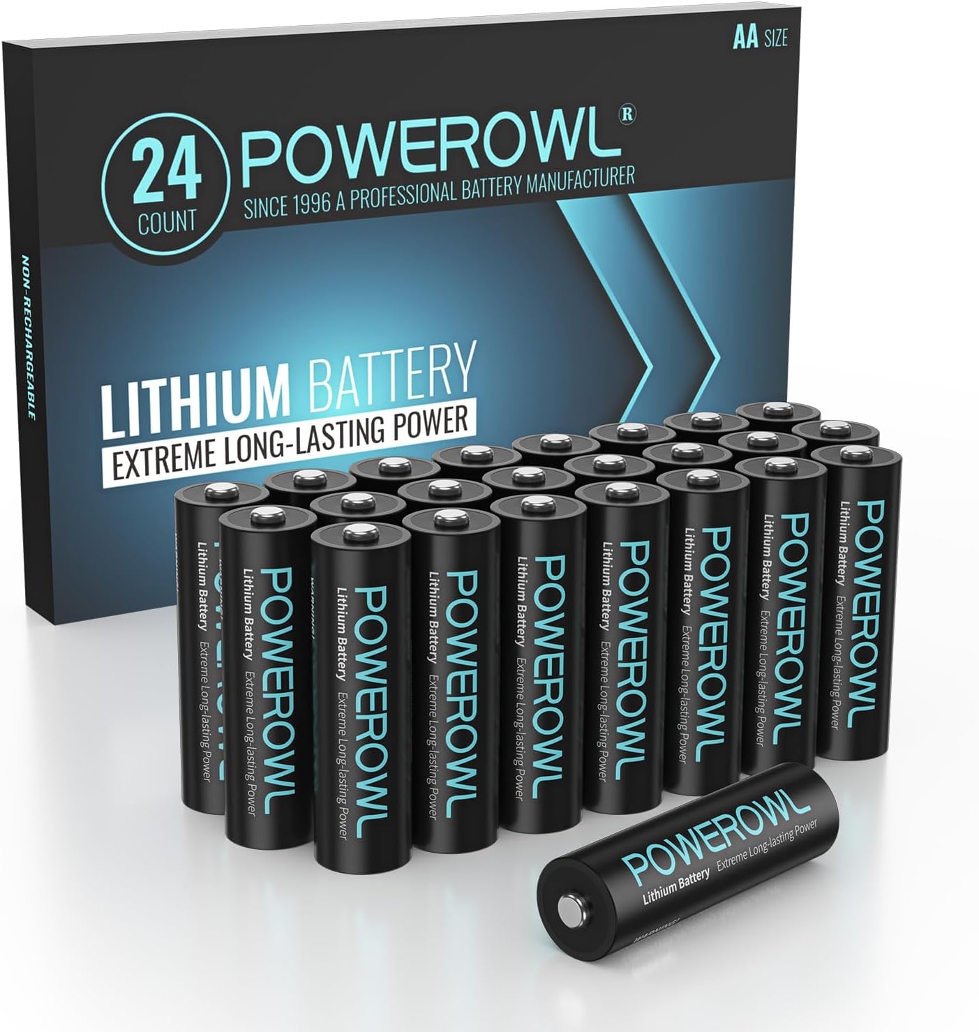 POWEROWL Lithium Batteries AA 24 Count High Capacity Long Lasting, 1.5V Double A Battery for Blink Camera Freezer Thermometer etc High-Tech Devices