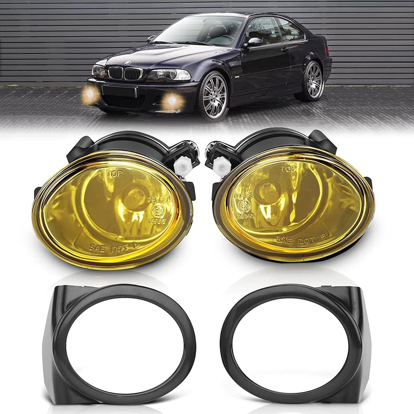 Fog Lights with Frame compatible with BMW (E46 E39 M3 M5) / 3 Series (320i 323i 325i 325xi 330i 330xi 330ci Sedan, 325i 325xi 330i 330xi Wagon, all w/ Sport Package)